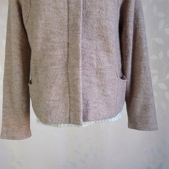 For Cynthia Cozy Wool Moto Buckle Zip Front Jacket Marled Beige Tan Petite Large - Picture 7 of 16